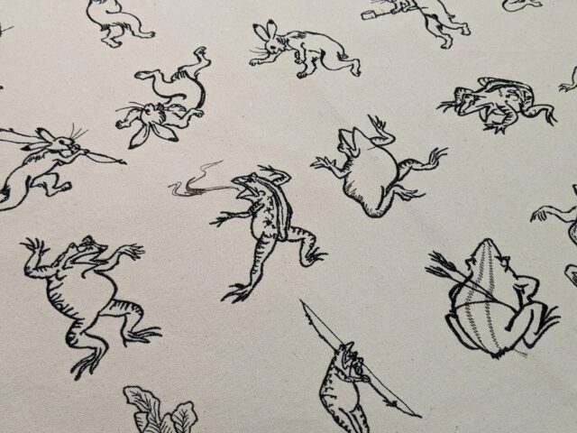 『和柄刺繍CD』の鳥獣戯画の刺繍試し縫い