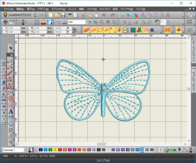 1、Wilcom EmbroideryStudio 刺繍ソフトで蝶々のデータ制作。